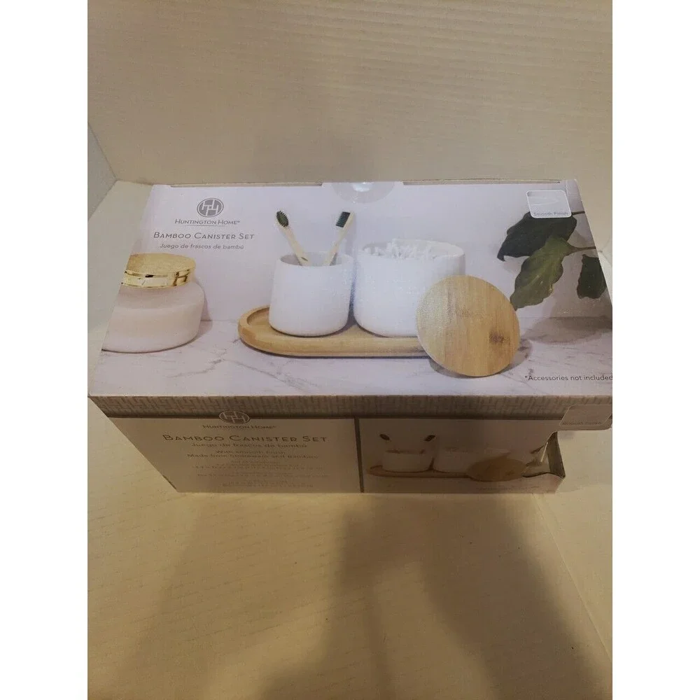 New In Box Huntington Home Bamboo Canister Set With Smooth Finish